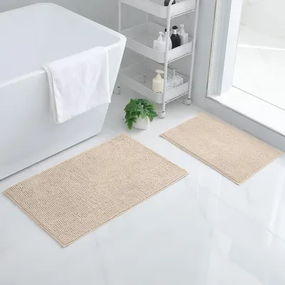 Imagen del producto de Alfombrilla de baño de chenilla, rectangular, beige, en dos tamaños: 40 x 60 cm y 50 x 80 cm
