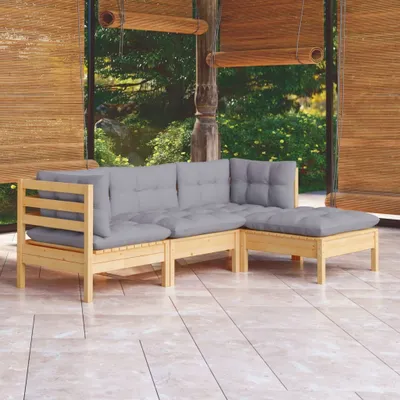 Produktbild von Cloris Designermöbel 4-tlg. Garten-Lounge-Set mit Grauen Kissen Kiefernholz 2024 Neu