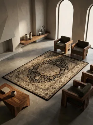 Produktbild von Kurzflorteppich Orientalisch Pflegeleicht Waschbar Strapazierfähig | Schwarz 80x150 cm Wohnzimmer Fußbodenheizung | GEISLER – Kadima Design