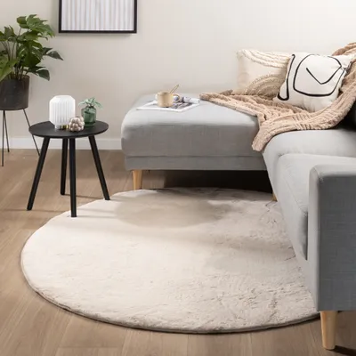 Produktbild von Flauschiger Teppich Rund - Cozy Creme - Ø 80cm - Klassik, Ländlich, Modern, Skandinavisch - Wohnzimmer, Esszimmer, Kinderzimmer, Schlafzimmer - NATURL.