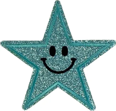 Produktbild von Smiley-Stern-Emblem-Aufnäher zum Aufbügeln, Glitzer, Hellblau