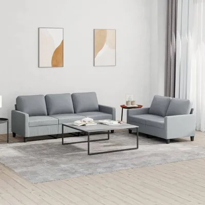 Produktbild von Cloris Designermöbel 2-tlg. Sofagarnitur mit Kissen Hellgrau Stoff 2024 Neu