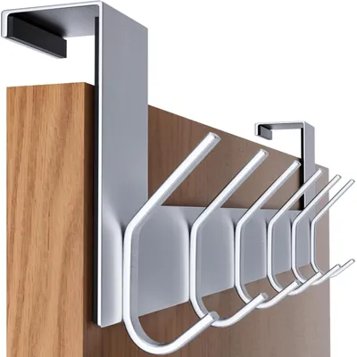 Immagine prodotto di Porta-appendiabiti con 6 ganci, in acciaio inossidabile, adatto per porte fino a 4,5 cm di spessore, barra appendiabiti