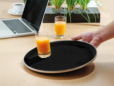 Produktbild von Esmeyer Antirutsch-Tablett TENNESSEE Boden aus Fiberglas, Oberfläche aus Gummi, mit Edelstahlapplikation, 307-010