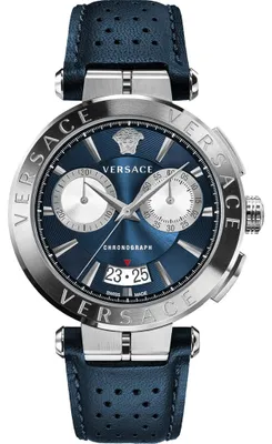 Produktbild von Versace Aion Chronograph Herrenuhr silber blau Lederarmband