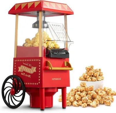 Obrázek produktu pro Famanu, retro popcornovač, 1200 W – červený popcornovač s horkým vzduchem, bez použití oleje