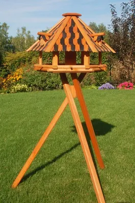 Produktbild von XL - XXL Luxus Vogelhaus, wahlw. mit Solar / Ständer, absoluter Blickfang, Vogelfutterhaus aus Holz, V13 , Farbe / Ständer:V13XXL braun Ständer u. Solar
