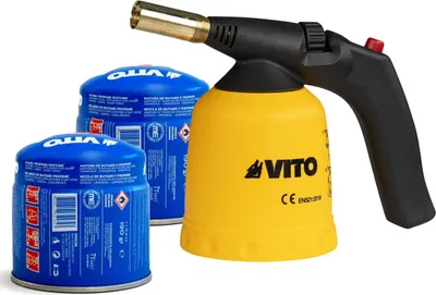 Image de Lampe a souder à gaz ABS Allumage piezo + 2 Cartouches de gaz 190gr Perçables - Chalumeau à gaz Bricolage Plomberie Soudure VITO