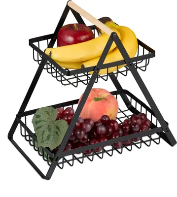 Image de Relaxdays Corbeille à fruits à deux étages, corbeille à fruits pour la cuisine, corbeille moderne en métal pour fruits et légumes, métal, noir