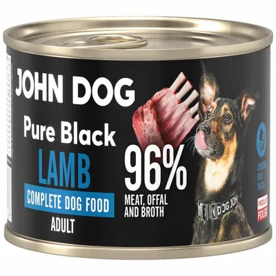 Produktbild von John Dog Hundenassfutter Pure Black Lamm - Premium Getreidefreies Hundefutter mit 96% Fleisch - Monoprotein Nassfutter für ausgewachsene Hunde 200g