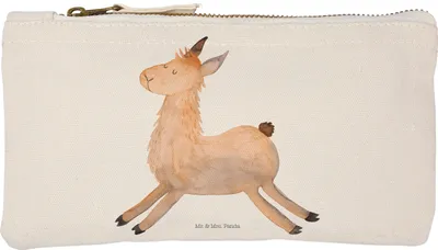 Produktbild von Mr. & Mrs. Panda Schlampermäppchen Lama Springen Größe S Klein - Weiß - Geschenk, Lamas, Glück, Kulturtasche, Guten Morgen, Mäppchen, Schminktasche, Freundin, Start, Etui