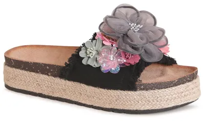 Produktbild von topschuhe24 3243 Damen XXL Plateau Pantoletten Sandalen Blume, Farbe:Schwarz, Größe:37 EU