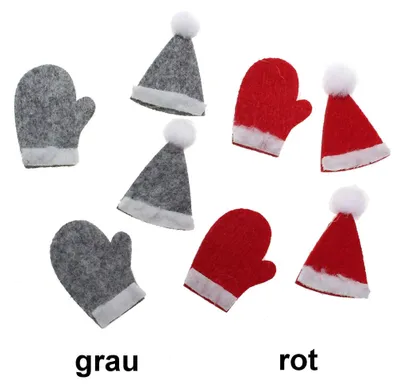 Produktbild von 48 Streuteile Filz Winter Weihnachten Mütze Handschuh Streudeko , Farbe:grau
