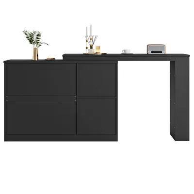 Produktbild von Abrihome 360° Drehbarer Esszimmertisch Bartisch, Ausziehbar Stehtisch mit Schrank, Schwarz