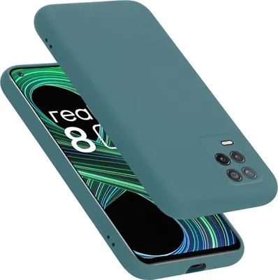 A teal-colored phone case is shown on top of a smartphone.