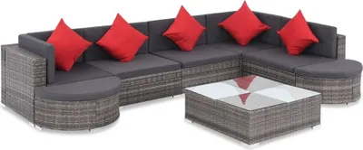 Produktbild von 8-tlg. Garten-Lounge-Set mit Auflagen Poly Rattan Grau