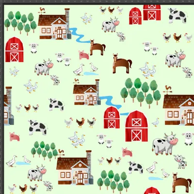 Produktbild von Jersey Druck digital - Tiere auf dem Land auf hellgrünem Hintergrund