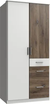 Produktbild von Kleiderschrank 2-türig JOHANNESBURG-43 in weiß mit Eiche Nb., B/H/T: ca. 91/199/58 cm