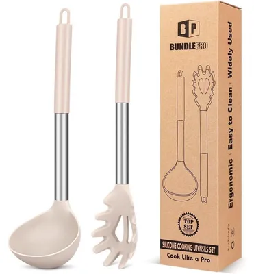 Produktbild von Silikon Küchenutensilien Set Pasta Gabel Löffel Khaki Antihaft Hitzebeständig