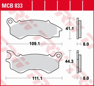 Produktbild von TRW Bremsbelagsatz MCB833SRM Satelis 125 J2B PCX125 JF57