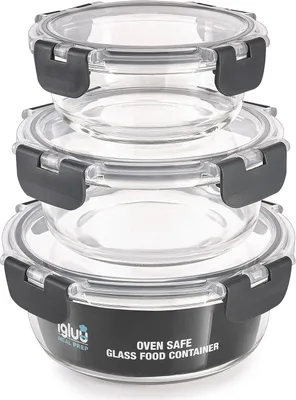 Zdjęcie produktu dla Szklane pojemniki na żywność 3 szt., 400 ml do 950 ml, szkło borokrzemowe, do przygotowywania posiłków