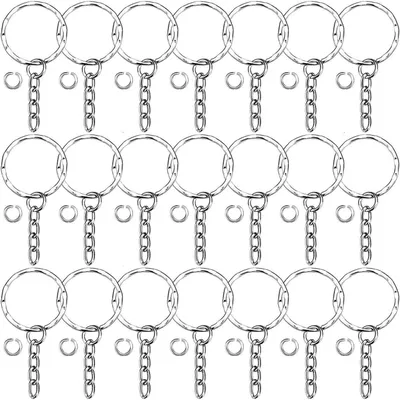 Productafbeelding van Sleutelringen met ketting - Met buigringen - Sleutels organiseren - Duurzame metaallegering - 50 stuks - Zilver