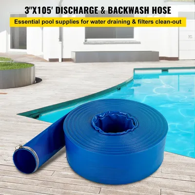 Produktbild von Rückspülschlauch Pool flach aufrollbar, Ablaufschlauch PVC-Faser verstärkt, Blau | Ø 76 mm | 32 m | bis 65 °C