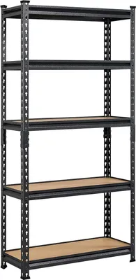 Produktbild von Schwerlastregal, Lagerregal, Kellerregal Metall, 153 x 75 x 30 cm, bis 875 kg belastbar, 5 verstellbare Ablagen, Steckregal, Werkstattregal, Schwarz