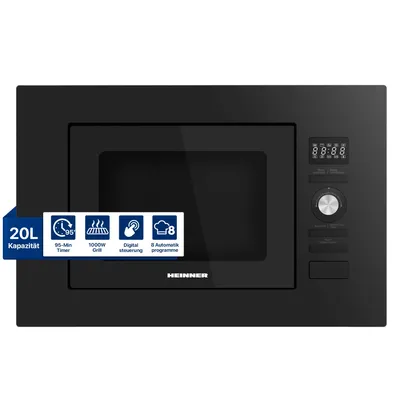 Zdjęcie produktu dla Heinner HMW-MDBI20GDBK Kuchenka mikrofalowa do zabudowy 20 l, 800 W, grill 1000 W, wyświetlacz LED, czarna