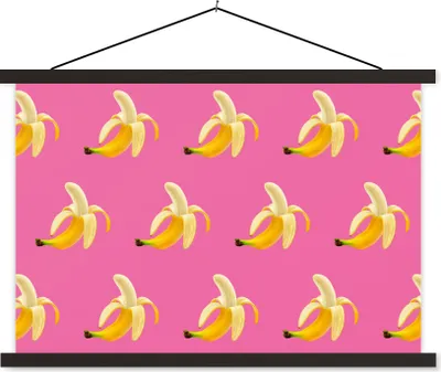 Produktbild von MuchoWow® Textilposter Banane - Muster - Rosa 120x80 cm mit schwarzem Rahmen - Wanddeko