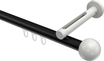 Produktbild von Interdeco Innenlaufstange / Gardinenstange mit Innenlauf Schwarz / Weiß, Typ Siteno Luino (Kugel), 20 mm Ø 1-läufig, 100 cm