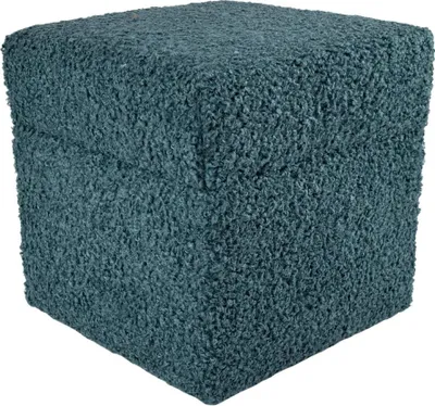 Produktbild von Bouclé-Hocker ROLF 40x40 cm mit Stauraum – aufklappbarer Sitzhocker aus Teddy-Stoff fürs Wohnzimmer – Petrolblau