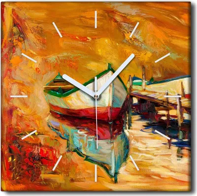 Produktbild von Coloray Uhr auf Leinwand 30x30 cm Wand Uhr Dekoration Wohnzimmer Segeltuch weiße Zeiger -Meer Bootshafen
