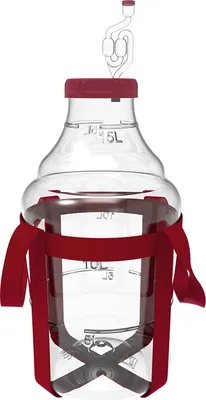 A clear product shot of a fermentation vessel with a red lid and straps.