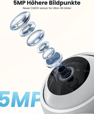 Produktbild von ieGeek 5MP Überwachungskamera Innen ,& 64GB TF 2.4G/5GHz WLAN Katzen Hunde Kamera,Babyphone mit Kamera,15M Nachtsicht,Bewegungserkennung,Auto Tracking