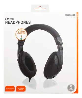Image de DELTACO Casque avec réglage du volume Câble de 2,5 m, noir