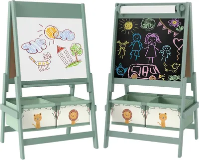 Produktbild von Kindertafel 3-in-1 Standtafel mit Kreidetafel, Whiteboard und Papierrolle, Grš¹n