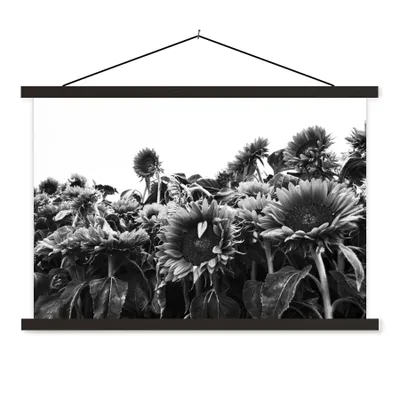 Produktbild von MuchoWow® Textilposter Sonnenblumen in Holland schwarz und weiß 120x80 cm mit schwarzem Rahmen - Wanddeko