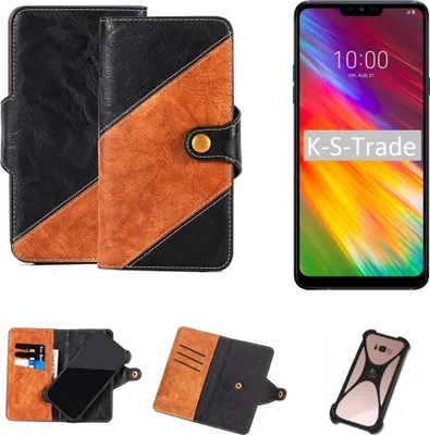 Produktbild von K-S-Trade Handyhülle Schutzhülle Bookstyle Case Wallet-Case kompatibel mit LG Electronics G7 Fit Handy Cover Bumper Klapphülle schwarz hellbraun 1x