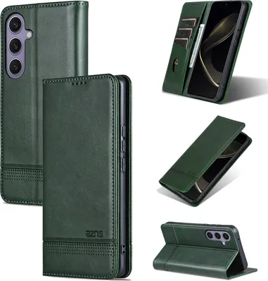 Immagine prodotto di Custodia in pelle per Samsung Galaxy A56, custodia pieghevole a portafoglio con chiusura magnetica e supporto verde