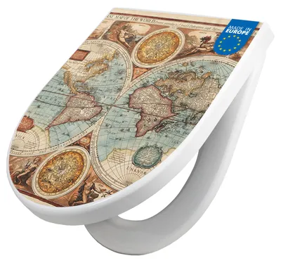 Produktbild von WC Sitz mit Absenkautomatik D Form Motiv Historische Weltkarte [TDW3 10550]