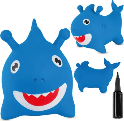 Produktbild von SUN BABY hüpftiere ab 1 Jahr mit Pumpe aufblasbares Hüpfspielzeug aus hochwertigem und strapazierfähigem Gummi blauer Hai
