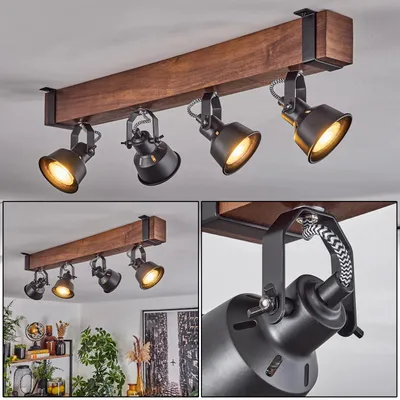 Produktbild von Rimini moderne Deckenlampe aus Metall/Holz in Schwarz/Dunkelbraun