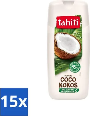 Productafbeelding van Tahiti douchegel – biologische kokosnoot – 100% veganistisch – 300 ml - voordeelverpakking - 15 stuks