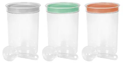 Produktbild von Dose Curver® DRY FOOD, 1700 ml, mit Messbecher, Farbmix Minze/Grau/Pfirsich, 130x190 mm