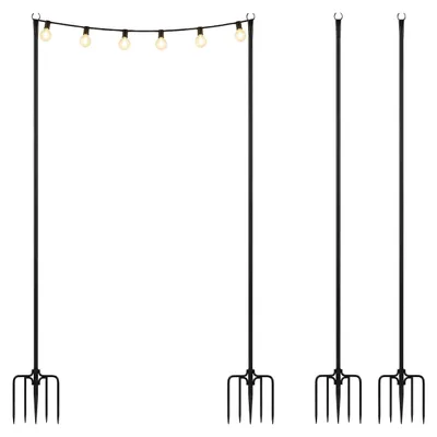 Immagine prodotto di Relaxdays, set di 4 supporti per luci a catena, lunghezza 3 metri, per giardino e uso esterno, palo per lampade, 2-in-1, per fissaggio a terra e a recinzione, realizzato in ferro, colore nero