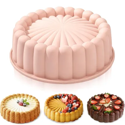 Produktbild von Silikon Backform Rund 8 Zoll Blumenform Ø 20 cm Rosa | Lebensmittelecht BPA-frei Hitzebeständig -40°C bis 230°C
