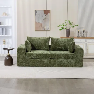 Produktbild von Sofa Chenille Sofa 3-Sitzer mit Federpolsterung und Komfortkissen Montagefreie Couch mit 3060-Schaumstoff fürs Wohnzimmer