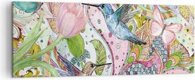 Produktbild von Bild auf Leinwand - Leinwandbild - Vogel Schmetterling Blume - 140x50cm - Wand Bild - Wanddeko - Leinwanddruck - Bilder - Kunstdruck - Wanddekoration - Leinwand bilder - Wandkunst - AB140x50-4065