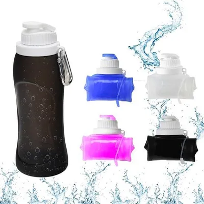 Immagine prodotto di Ibenzoa® Borraccia pieghevole da 500 ml – compatta e a prova di perdite, priva di BPA, nera, adatta al lavaggio in lavastoviglie, con moschettone per sport e viaggi